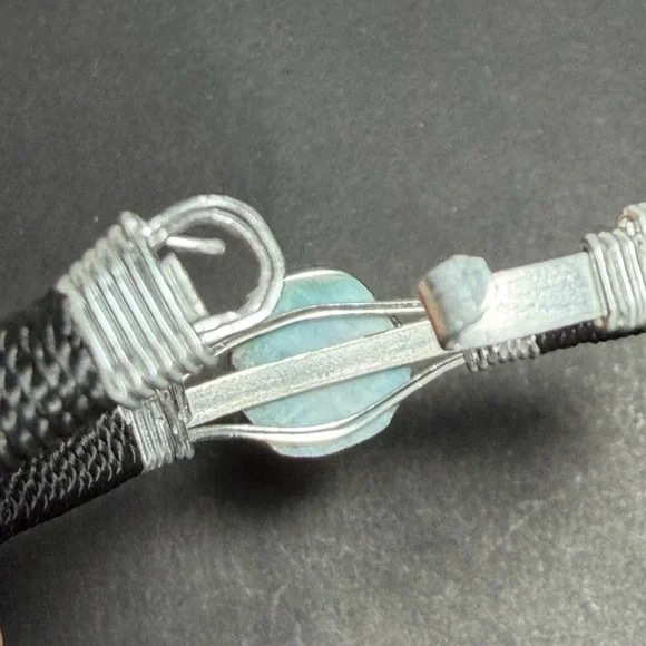 Handmade Natural Larimar Stone & Wire-Wrapped Bracelet - Picture 10 of 11
